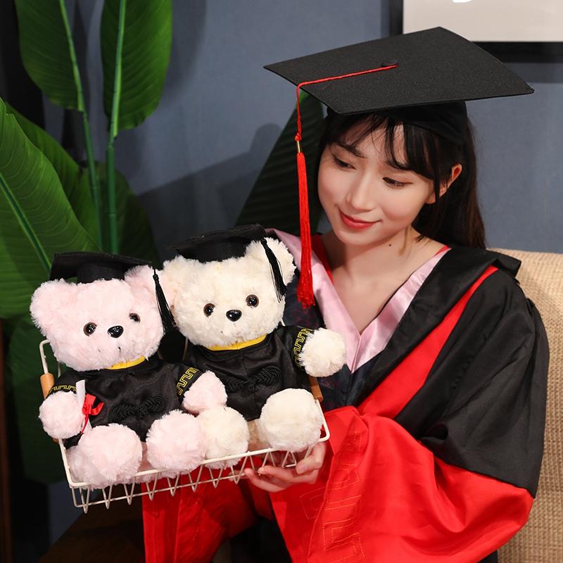 25cm Kawaii Doctor Panda Plush Toys Kawaii Panda Bears with Doctorial Hat Plushie Doll Stuffed Animal Toy Kids Graduation Gift