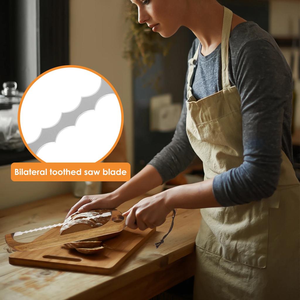 Sourdough Bread Knife Sturdy Bagel Cutter Convenient Wood Serrated Bread Slicer Versatile Wood Bread Bow Knife Ergonomic Bread