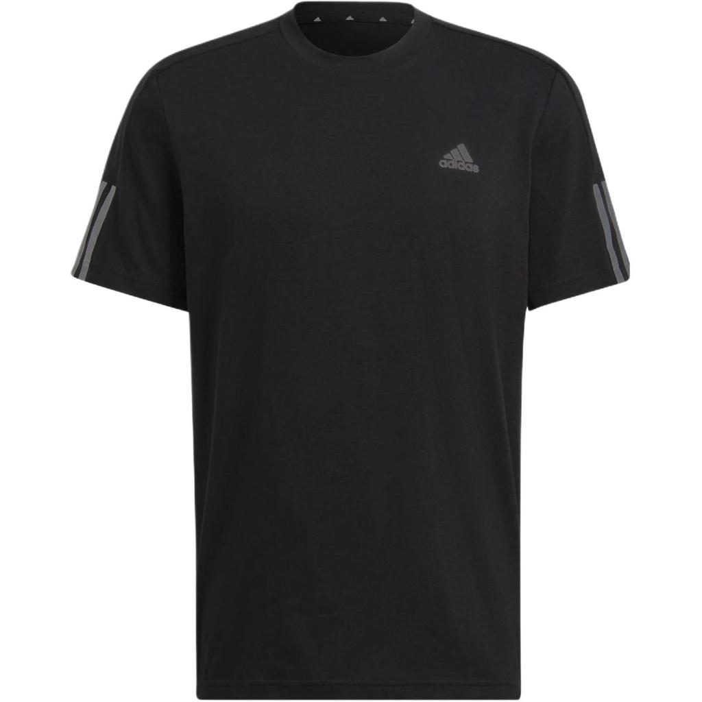 Adidas Logo Print Solid Color Striped Casual Short Sleeve T-Shirt Men Tops Black HD4323