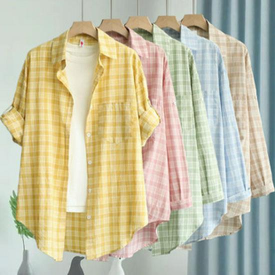 Solid Color Long Sleeve Polo Shirt for Middle-Aged Women - Spring/Autumn Pure Cotton Lapel Top with Collar