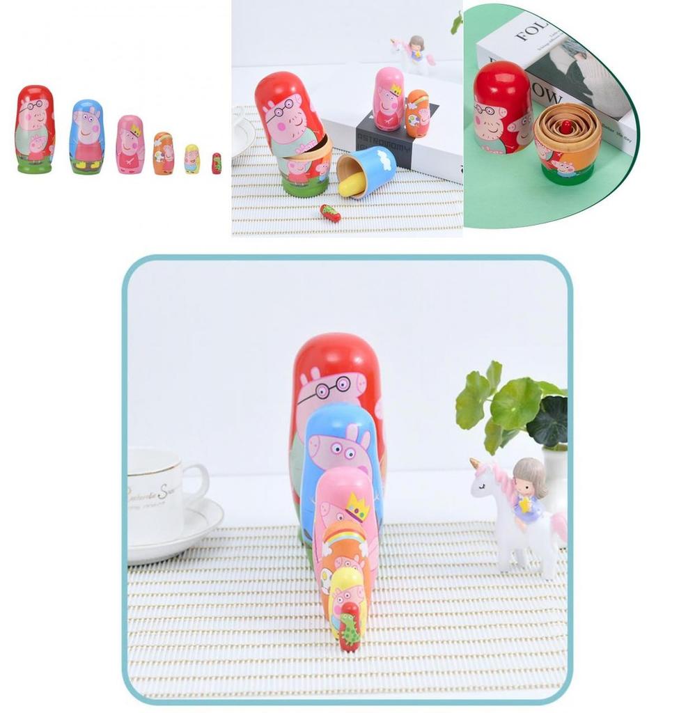 Niedliches Peppa Pig Matrjoschka-Puppenset mit 6 handbemalten Schichten