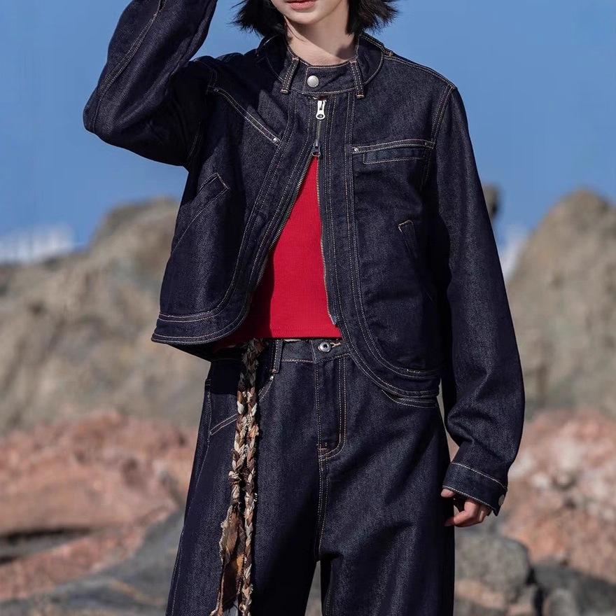 Nomadic 1 Series: Keiko Saotome Japanese Retro Plaid Patchwork Cropped Denim Jacket