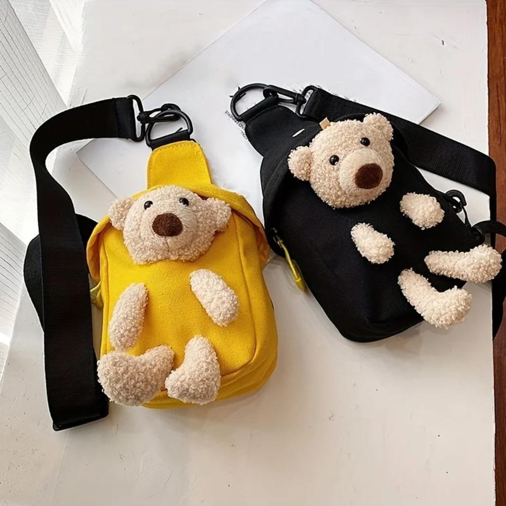 Cute Bear Sling Backpack Small Backpack for Boy Girl Kawaii Lightweight Canvas Travel Bag with Adjustable Shoulder Strap Zipper