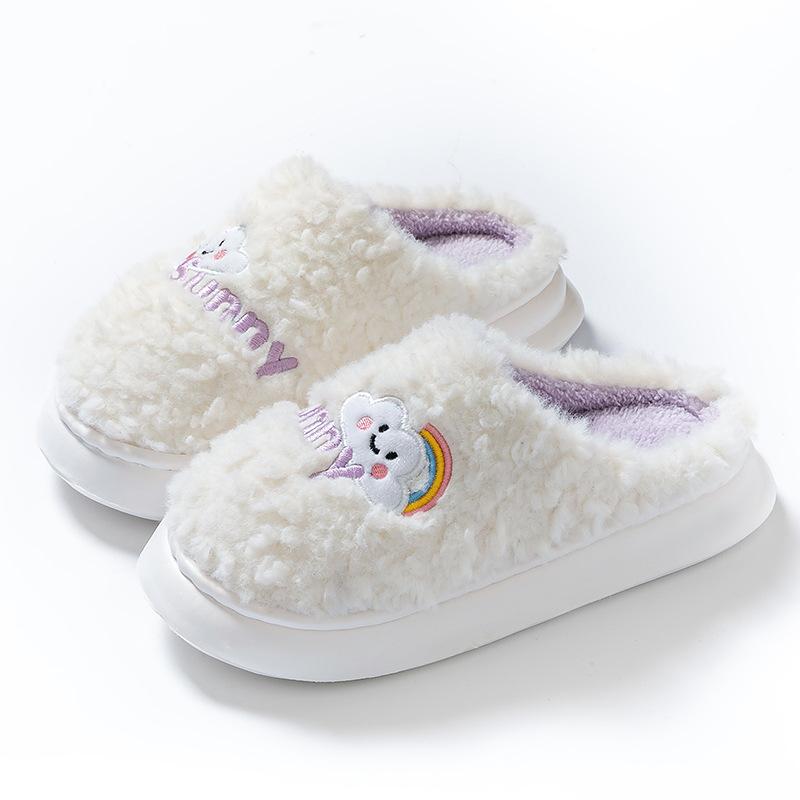Cotton Slippers for Home Warmth, Fleece Thick-soled, Lightweight and Comfortable Shoes for Women