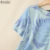 ZANZEA Women Casual Round Neck Summer Short Sleeve Print Blouse