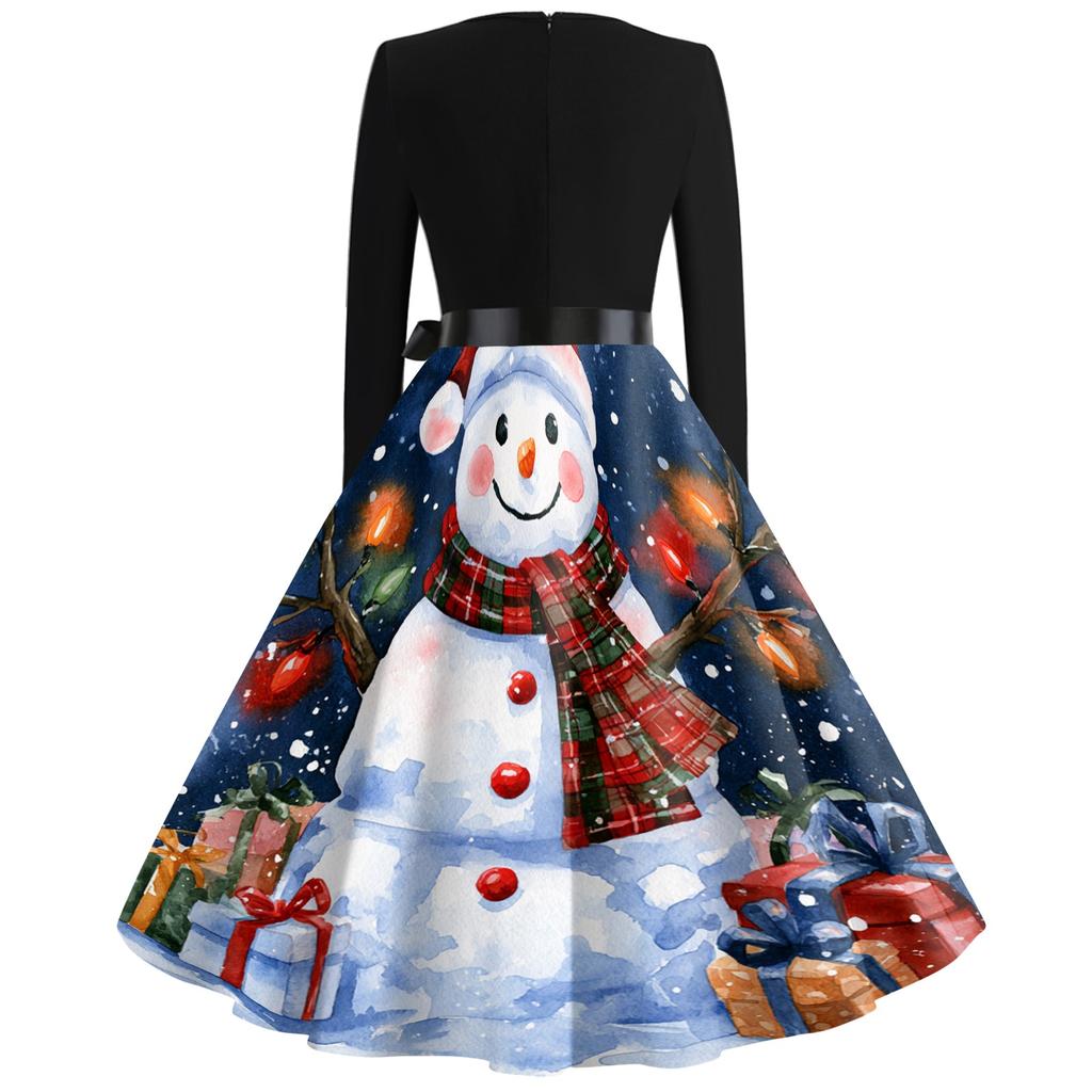 Women's Trendy Casual Long Sleeve Neck Halloween Print Dress