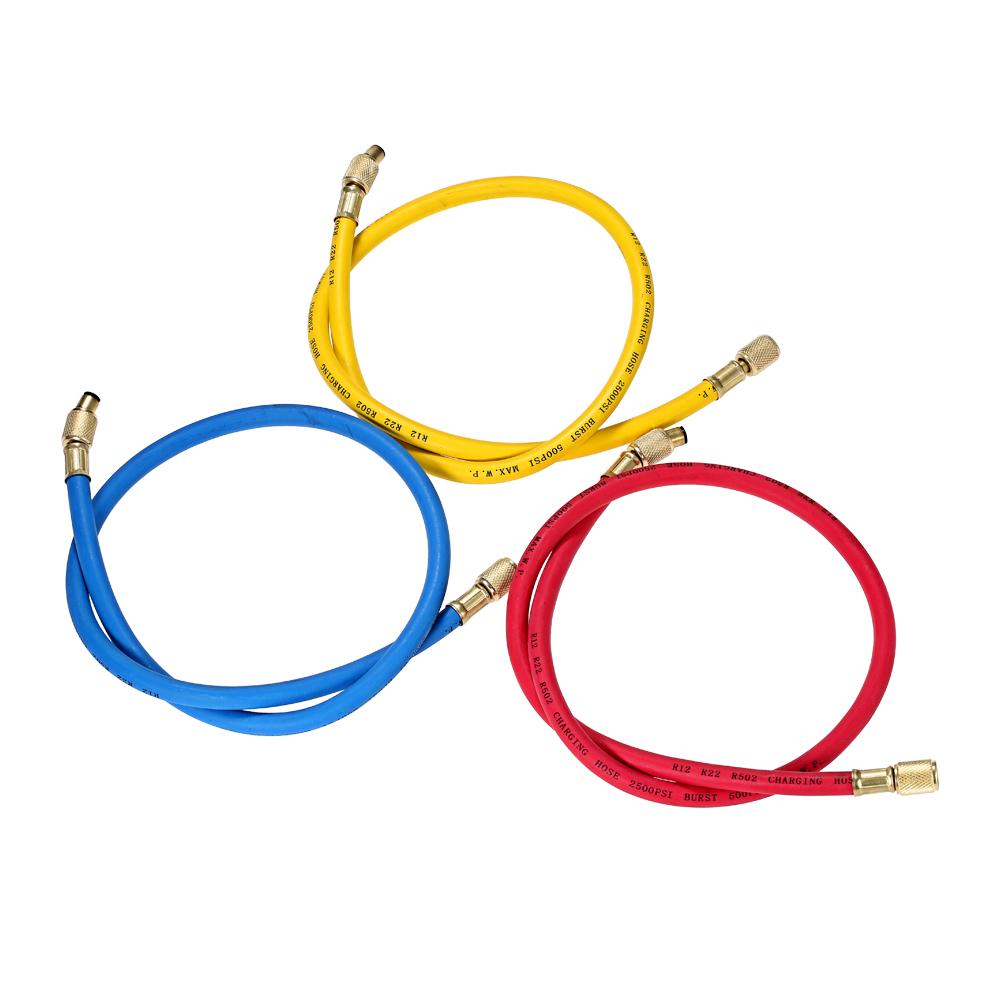 3pcs 1/4" SAE R12 R22 R502 Manifold Gauge Sets Three-color Charging Hoses
