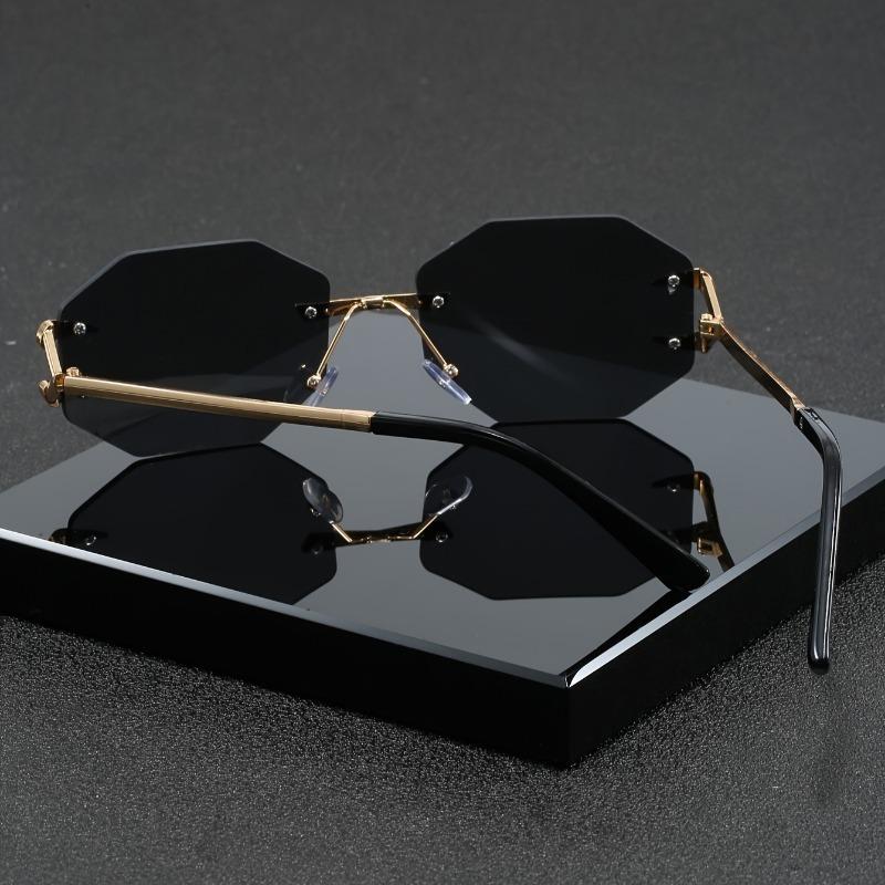 Lunettes de soleil sans monture tendance pour hommes avec design octogonal polygonal - Style urbain Y2K, monture en métal, verres PC pour vêtements décontractés et d'extérieur