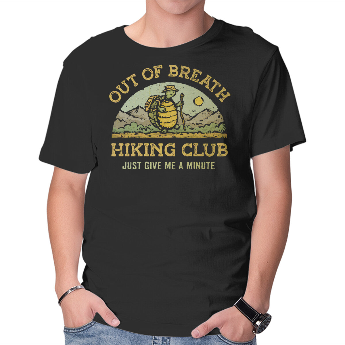 Unisex Crew Neck T-Shirt Out Of Breath Hiking Club Graphic Short Sleeve Casual Tee XL