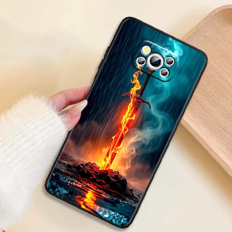 Ancient style swordsman Phone Case For Xiaomi Mi Poco F3 F4 F5 F6 X3 X4 X5 X6 X7 M3 M4 M5 M6 M7 GT Pro 5G Black