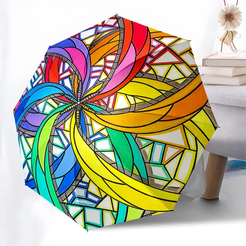 

1pc Rainbow Butterfly Automatic Folding Umbrella - Portable Tri-Fold Design with 8-Bone Iron Frame, Outdoor Umbrella for Festivals, Travelers & Daily