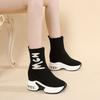 Large Size Thin Boots for Women's Autumn and Winter New Fly-woven High-top Elastic Muffin Thick-soled One-pedal Short Boots for Women