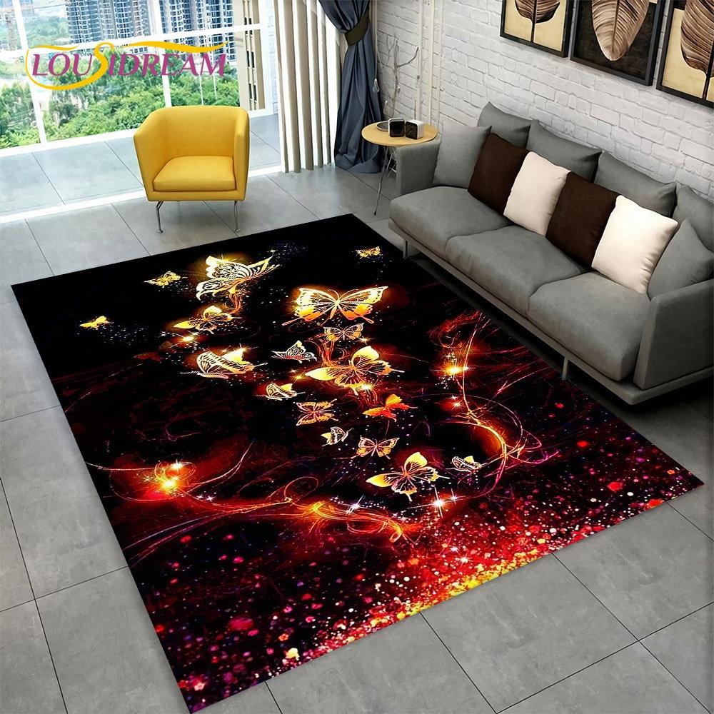 Dream Butterfly Flower Area Rug Large,Carpet Rug for Home Living Room Bedroom Sofa Doormat Decor,Kid Play Non-slip Floor Mats