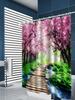 1/4 Cherry Tree Shower Curtains, Toilet Seat Decoration, Shower Curtain With Carpet And Toilet Lid, 12 70.8X70.8 Inch Hooks