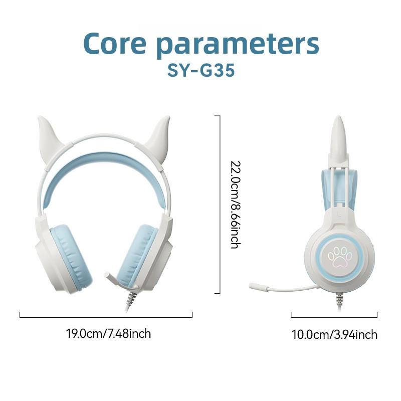 Luminous Wired E-sports Headset Game Headset Cute Magic Ear Wire Control with Microphone