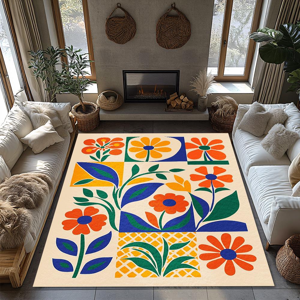 Vintage Persian Style Area Rug Bohemian Floor Mat Non-Slip Home Decor Durable Accent Carpet Modern Living Room Decor Tribal Patt