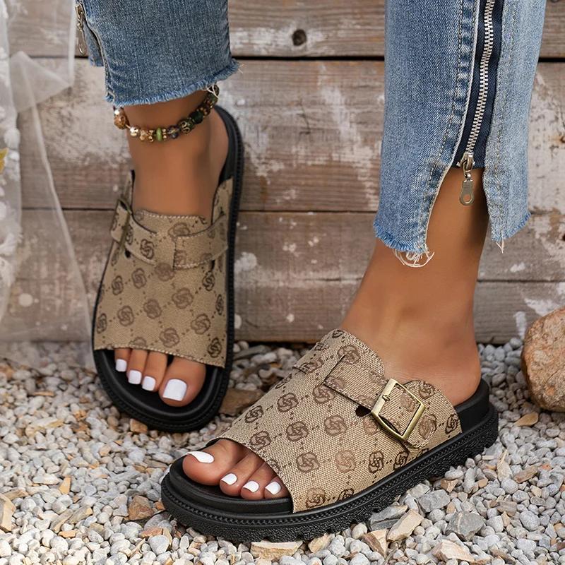 Lucyever Fashion Printed Thick Bottom Slippers Women Summer Peep Toe Paltform Sandals Woman Plus Size Non Slip Flip Fliops 43