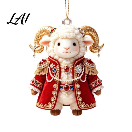 Christmas Party Supplies 2027 New Year Sheep Ornament 2D Acrylic Tree Pendant Xmas Hanging Pendants with String Chinese Zodiac Goat Decor,
