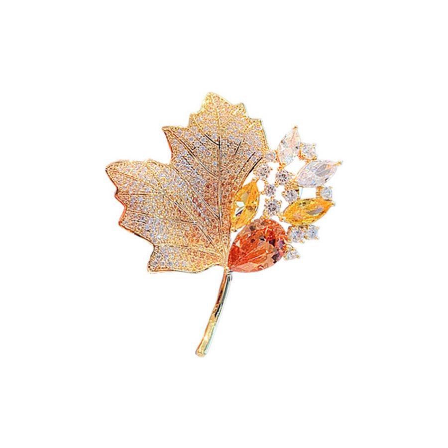 Coat Brooch Women'S Rhinestone Maple Leaf Autumn And Winter Suit Brooch Accessories Luxury Premium Neckline Delicate Pin