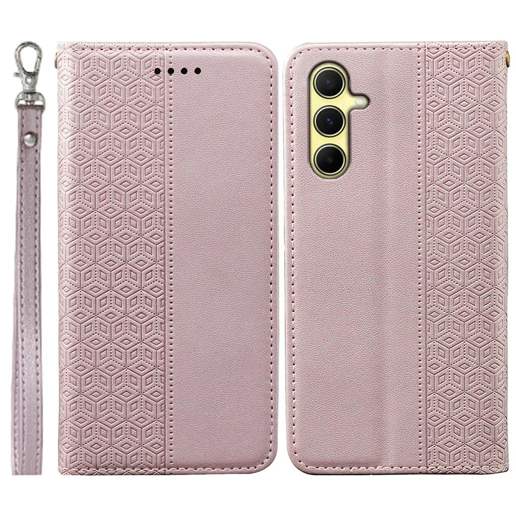 For Samsung Galaxy A15 4G/5G Wallet Phone Case Strong Magnetic Checkered Pattern Imprint Leather Flip Cover