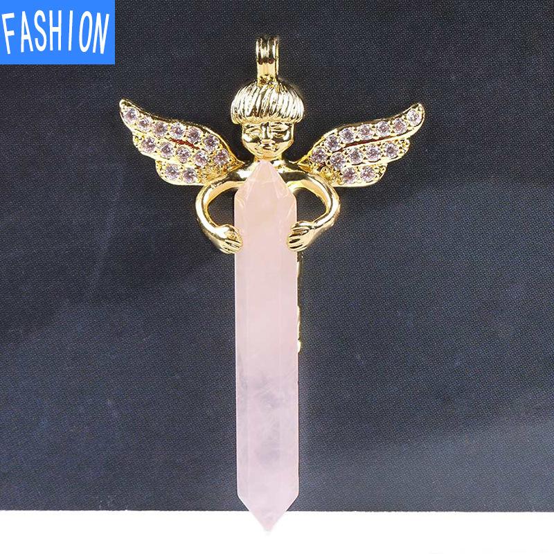 Sechseckiger Anhänger aus natürlichem Kristall, Amor-Diamant, Engelsflügel-Halskettenanhänger
