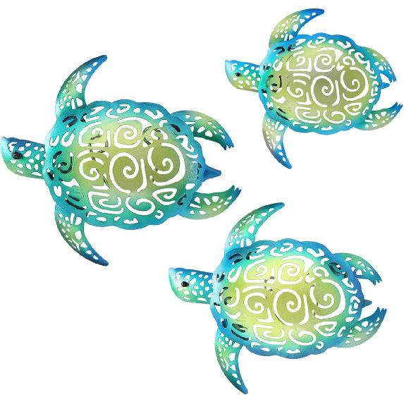YOUIN Set of 3 Metal Sea Turtle Beach Theme Decor Wall Art Decorations for Indoor Outdoor Bathroom Garden