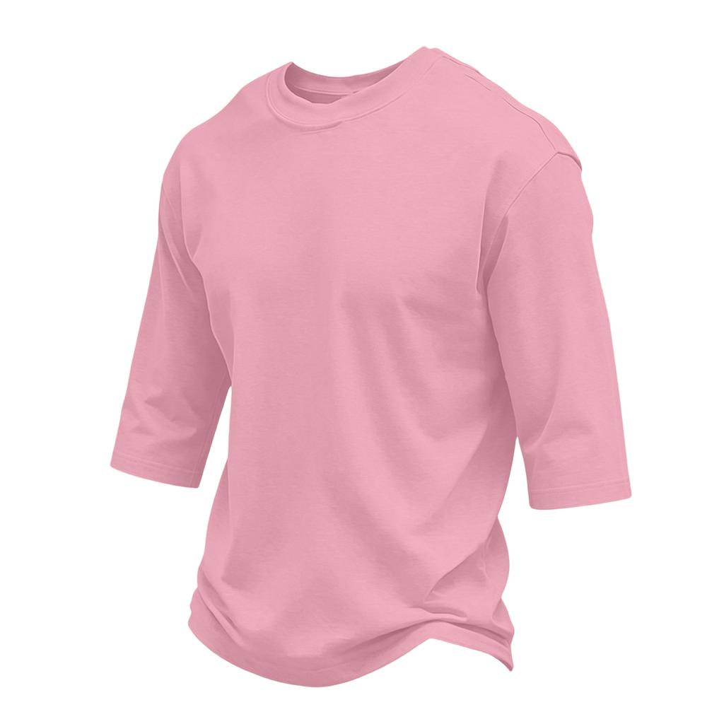 Men Casual Regular Fit Crewneck Three Quarter Sleeve T Shirt Soft Cotton Blend Plain Lightweight Top for Daily Wear