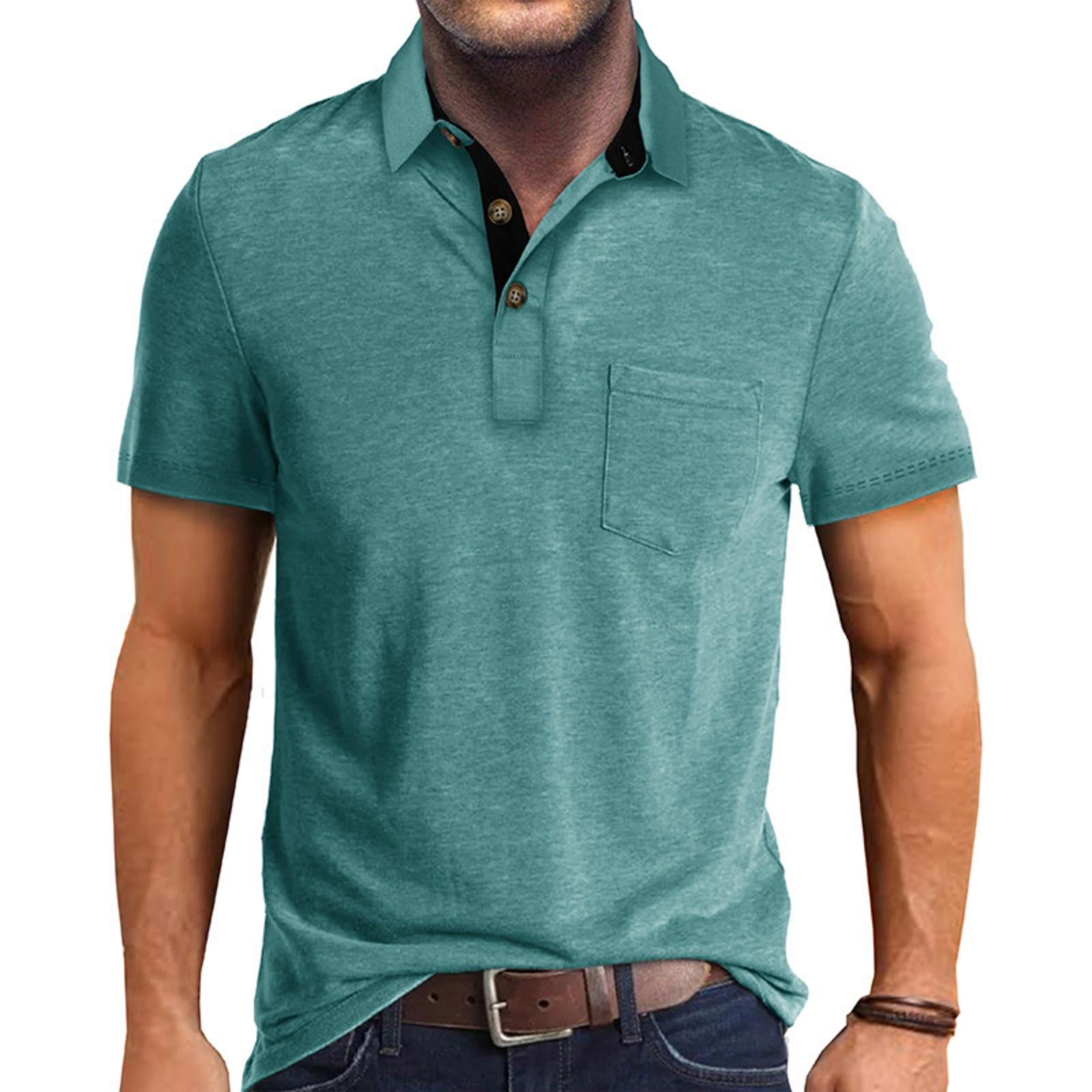

Men s Casual Base Layer Sportswear, Men s -color Lapel Short-sleeved T-shirt Top XXL ціан