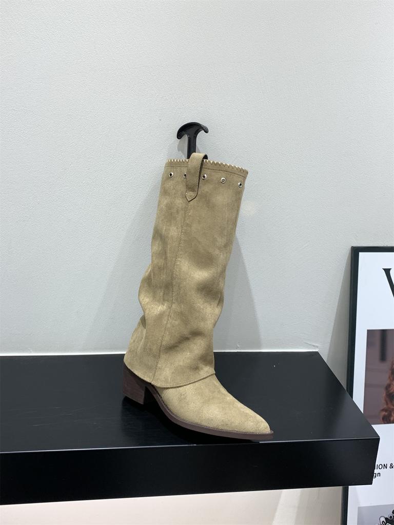 Brown Maillard Suede High Heel Pointed Knight Boots Women's Boots 2025 Fall/Winter Western Skinny Boots