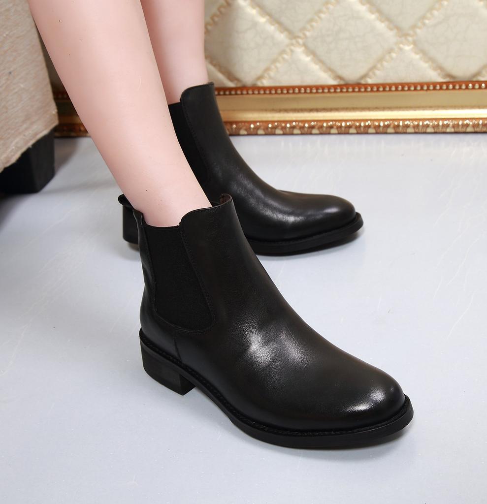 Uroi Genuine Leather Side Gore Ankle Waterproof Rain Chelsea Flat Perfect for Rainy Job Black Women's Boots, Boots, Boots, Boots, Season, Commuting,