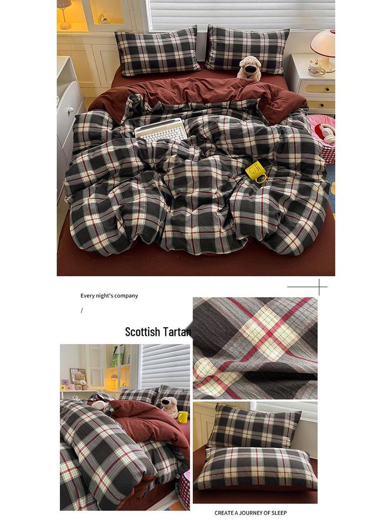 Double-Layer Gauze Cotton Printed Bedding Set - 3 or 4-Piece Options