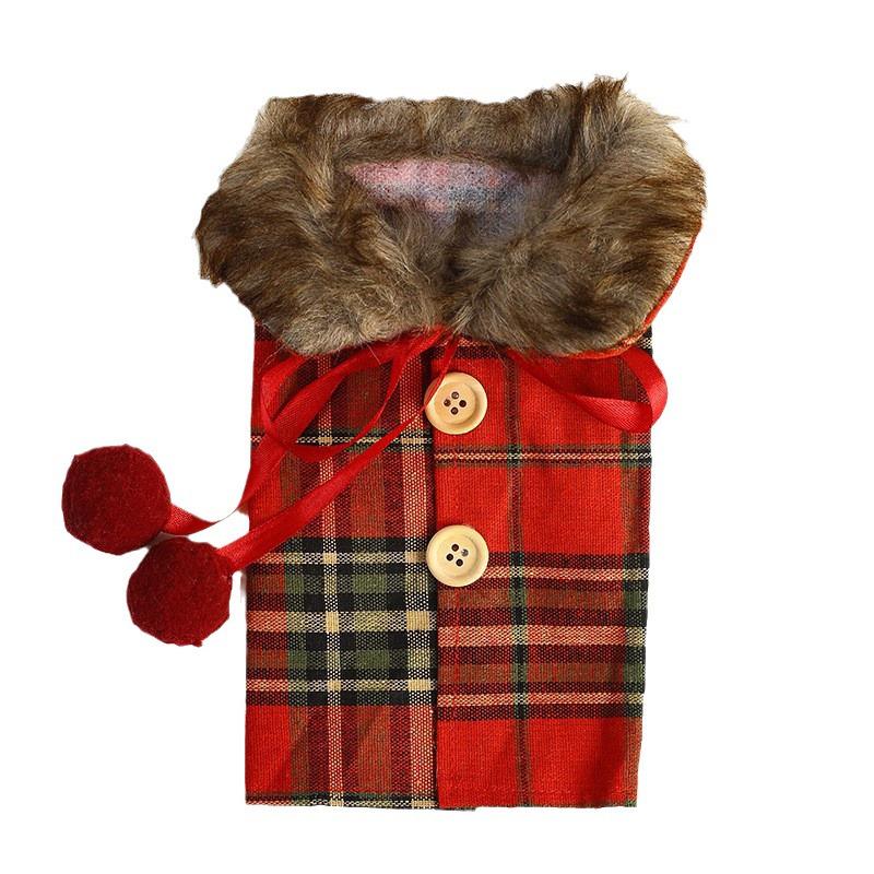 European & American Christmas Wine Bottle Cover with Bow Knot and Burlap Fur Collar
