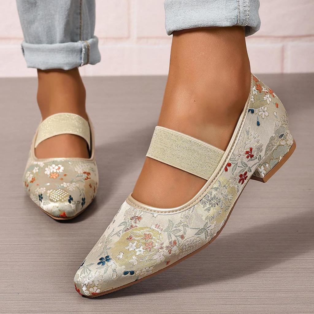 Damen Florale Bestickte Spitzschuh Loafers Flats Bequeme Mode Arbeitsschuhe Niedrige Absatz Pumps