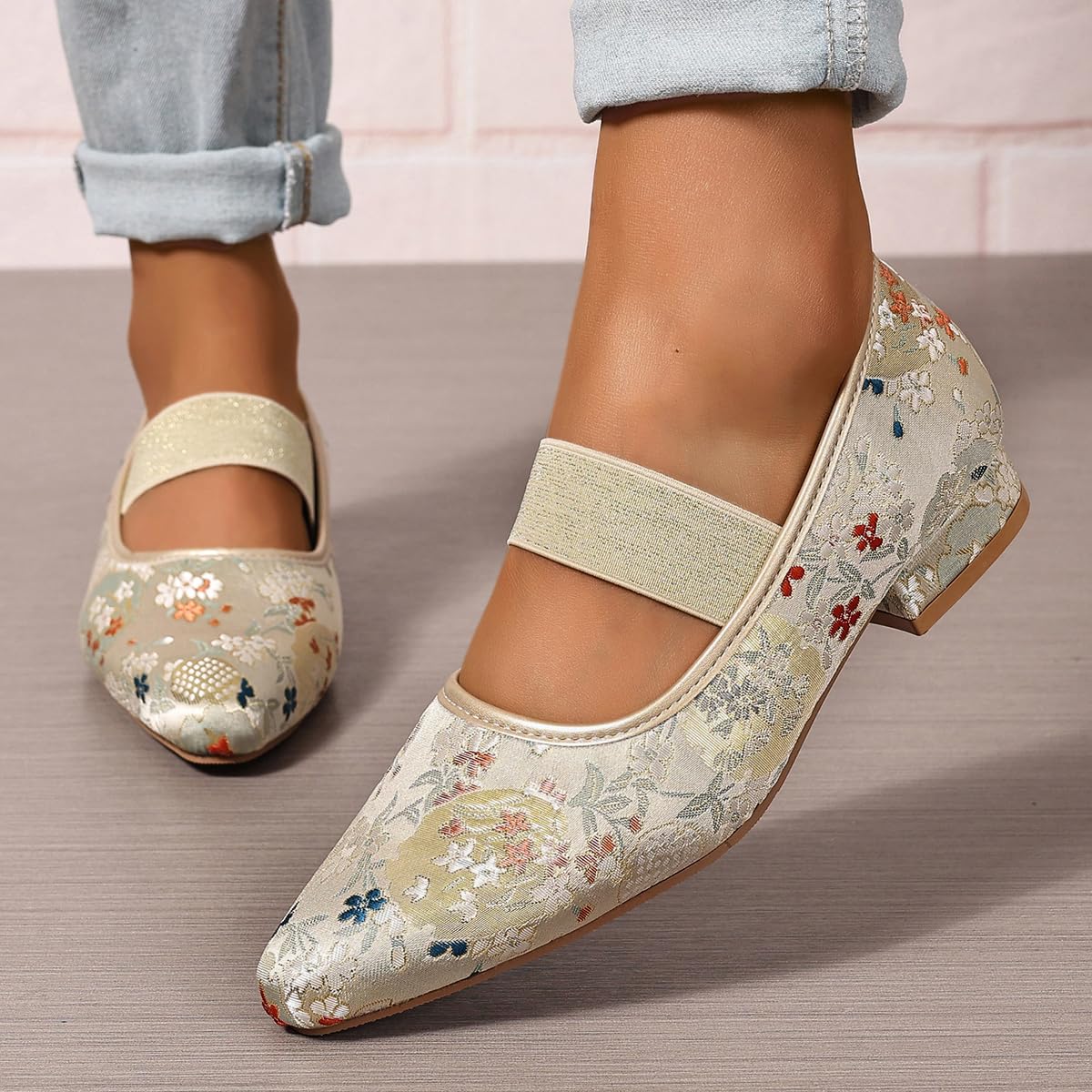 

Women s Floral Embroidered Pointed Toe Loafers Flats Comfortable Fashion Work Shoes Low Heel Pumps 36