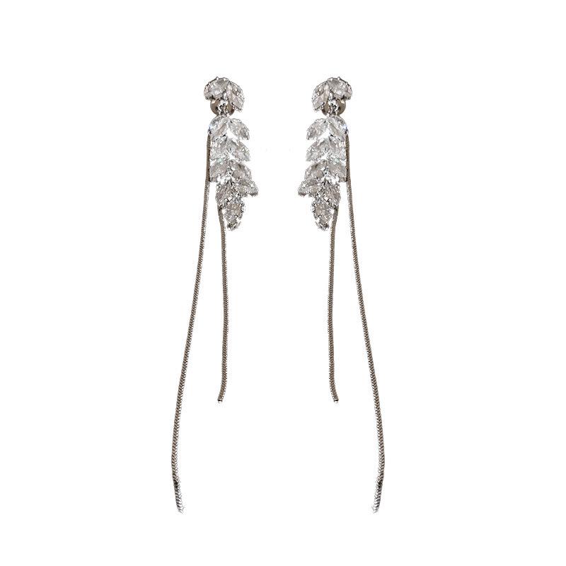 Silver Needle Korean Zircon Wheat Tassel Stud Earrings: Elegant, High-End Fashion Accessories for Women.