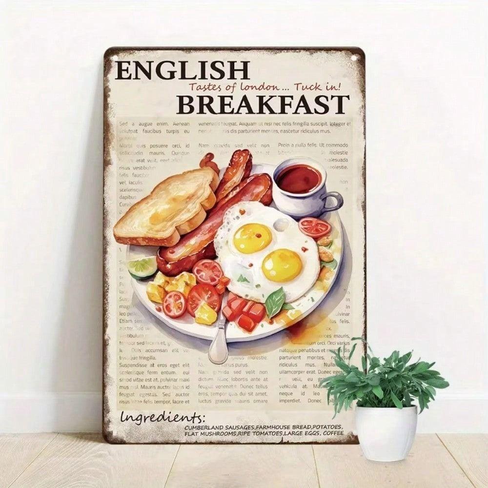 Vintage Kitchen Cafe English Breakfast Wall Metal Tin Sign Poster