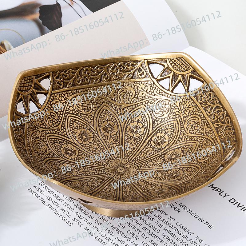 Wyposażenie w stylu europejskim Importowana Mosiężna Pusta Grawerowana Misa na Owoce Taca do Przechowywania Biżuterii Przekąsek Taca na Stolik Kawowy Stół Jadalny