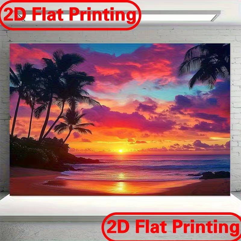 2D Tropical Red Cloud Sunset Beach Backdrop with Ocean View