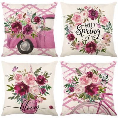 New Flower Pillow Cover Living Room Bedroom Bedside Pillow Cover Linen Printed Cushion Cover