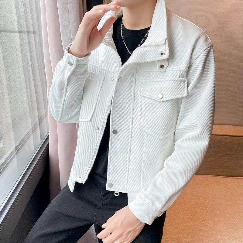 Men's coat spring and autumn new stand-up collar slim jacket trendy versatile twill casual ruffian handsome outer gown men