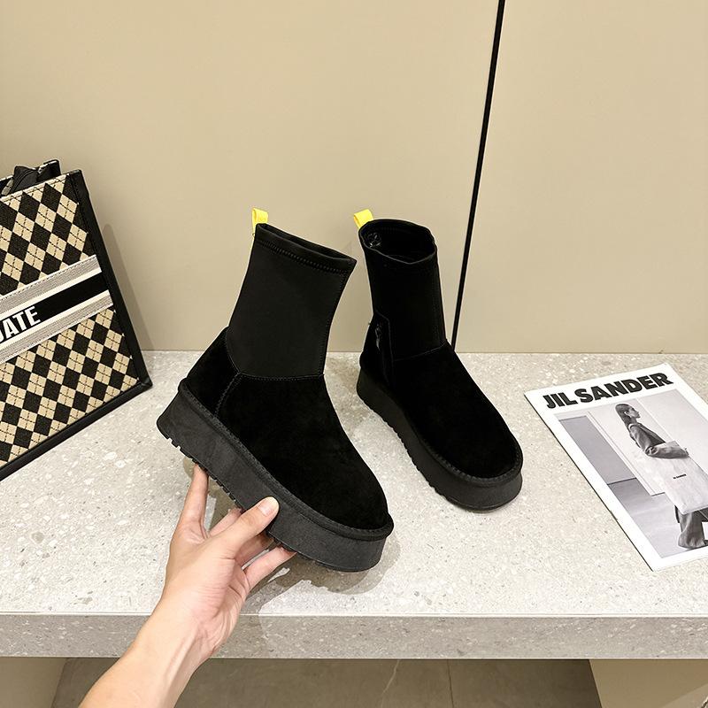 Nové platformové kožené sněhule dámské elastické tužkové boty zimní dámská móda studentské boty trendy dívka