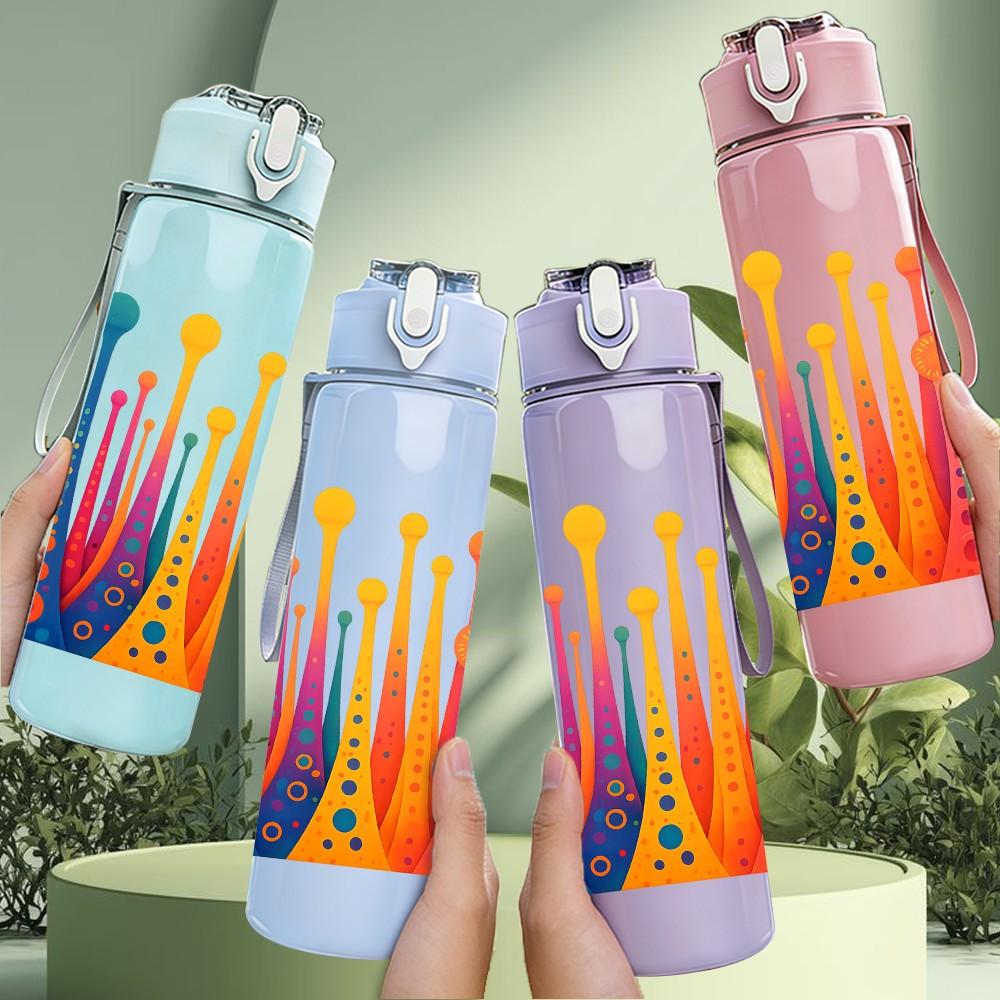 1PC Rainbow Paint Splash Art Print 750ml Color Plastic Sports Water Bottle Leakproof Flip Straw Lid Suitable for Sports Office Home Use
