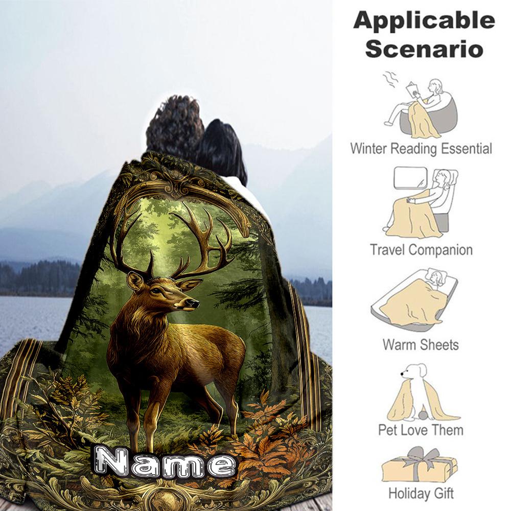 Deer2 Personalized Name Blanket Cozy Personalized Blanket Comfortable Versatile for Livingroom Bedding Home Decor Couch Four Seasons Multipurpose