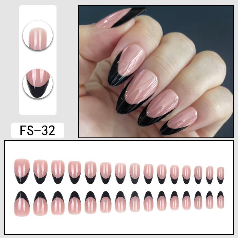 24 Pcs Nude Acrylic Press On Nail Art Short Medium Cheap Artificial Nails Simple White Black French Tips Fake Nails Set For Glue