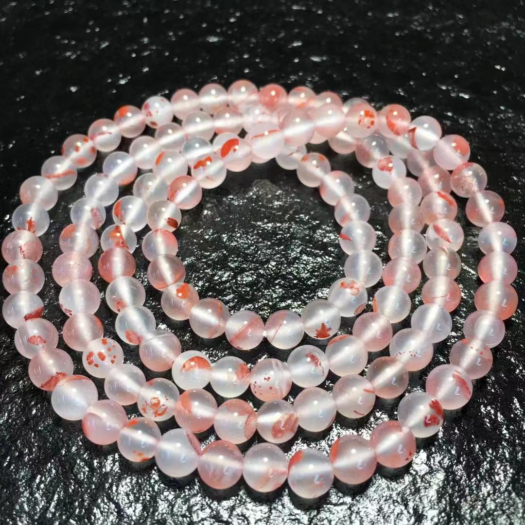 Luminous White Base South Red Sichuan Floating Flower Buddhist Beads Multi-Circle Bracelet