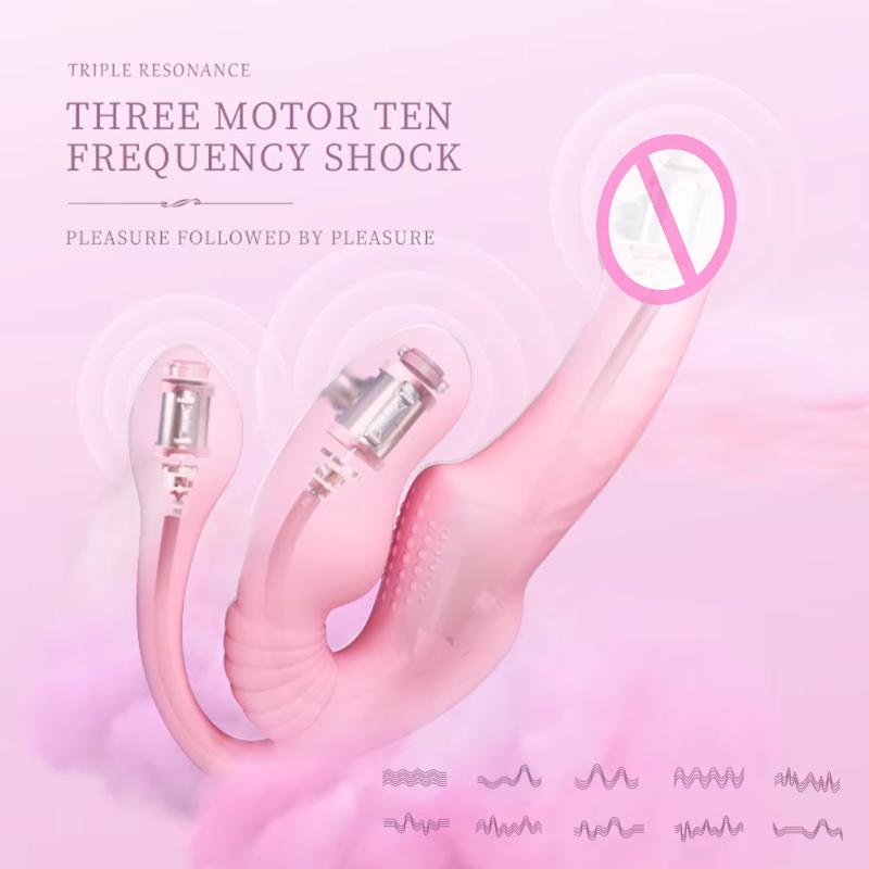 Telescopic Strapless Strap on Dildo Vibrator Anal Plug Massager Lesbian 3 in 1 Vibrator G-Spot Vaginal Stimulate Clitoris Sex Toys for Couple Lesbian
