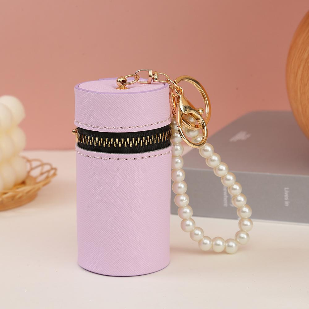 PU Macaron Color Portable Cylindrical Coin Purse Cute Mini Coin Pouch Car Keychain Earphone Bag Women Portable Lipstick Bag