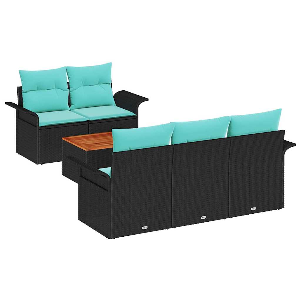 Garden Sofa Set 6 pcs Black and Turquoise Poly Rattan