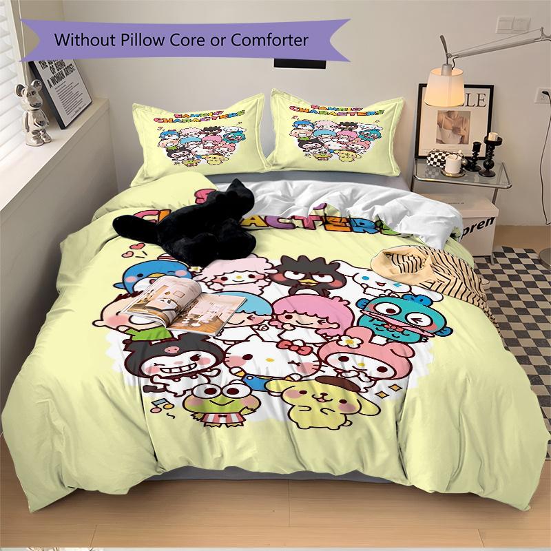 3pcs Sanrio Characters Gathering Pattern Bedding Set, 1* Cover + 2*Pillowcases, Printed Bedding Set, Soft and Comfortable.S085