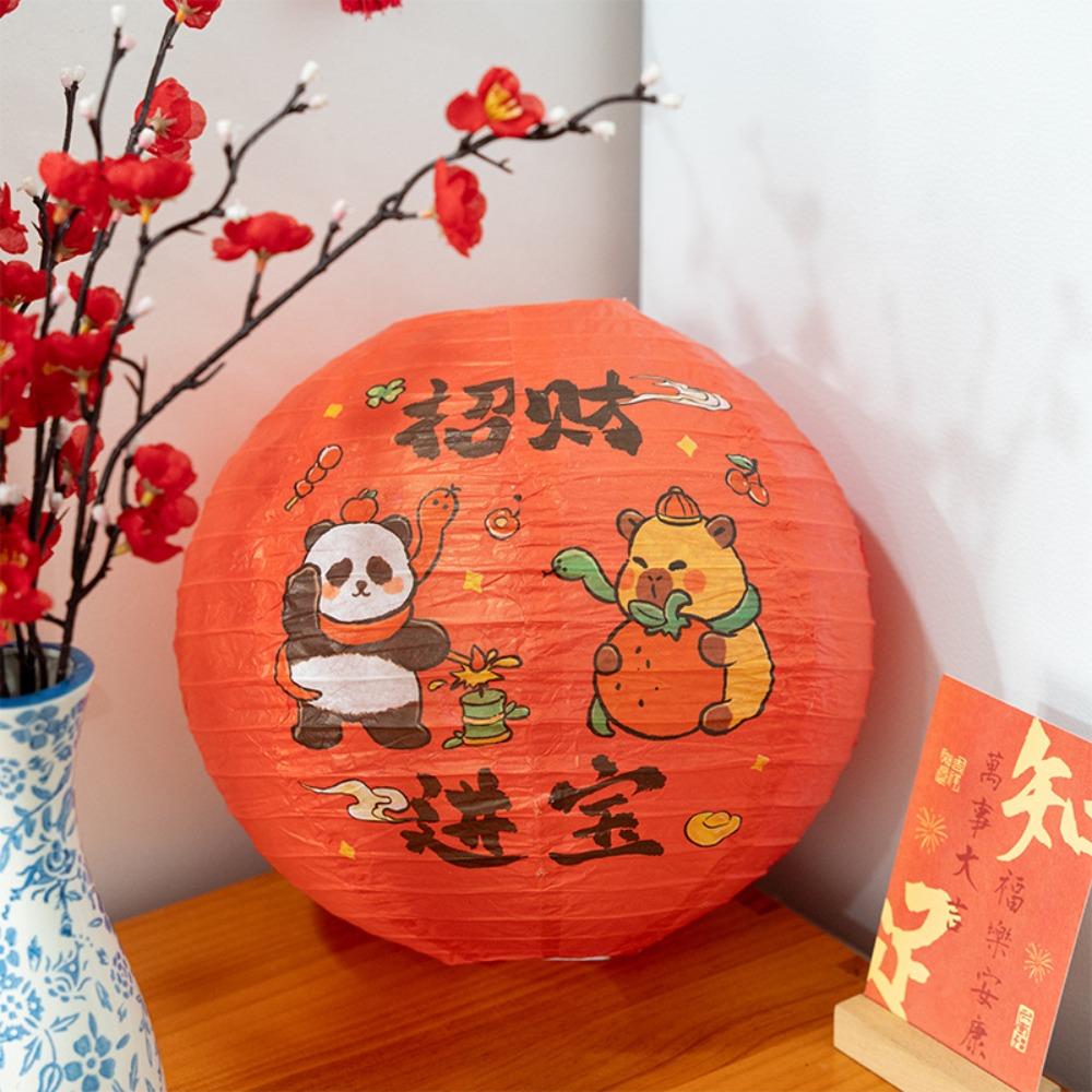 Retro Style Chinese Paper Lantern Round Shape Handmade Lucky Lantern Ornament Fu Character 30cm Festival Lantern